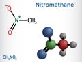 Nitromethane molecule. Structural chemical formula and molecule model Royalty Free Stock Photo