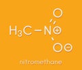 Nitromethane nitro fuel molecule. Used as fuel to power rockets, drag racing cars, etc. Also used as high explosive. Skeletal