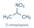 Nitropropane 2-nitropropane, 2-NP chemical solvent molecule. Used as solvent in production of ink, polymers, coatings, adhesives.