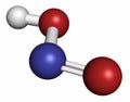 Nitrous acid HNO2 mineral acid molecule. Atoms are represented as spheres with conventional color coding: hydrogen white,. Royalty Free Stock Photo