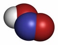 Nitrous acid (HNO2) mineral acid molecule. 3D rendering. Atoms are represented as spheres with conventional color coding: hydrogen Royalty Free Stock Photo