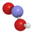 Nitrous acid (HNO2) mineral acid molecule, 3D rendering. Atoms are represented as spheres with conventional color coding: hydrogen Royalty Free Stock Photo