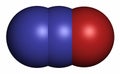 Nitrous oxide (NOS, laughing gas, N2O) molecule, 3D rendering. Used in surgery as analgesic and anesthetic drug, and also as
