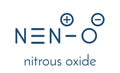 Nitrous oxide NOS, laughing gas, N2O molecule. Used in surgery as analgesic and anesthetic drug, and also as oxidizer in rocket.