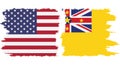Niue and USA grunge flags connection vector
