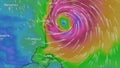 Nivar cyclone on tracking near Bay Of Bangale on weather radar and satellite screen animation. Nivar cyclone Heavy rain band