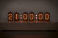 Nixie clock with six digits with dark background, hand made Royalty Free Stock Photo