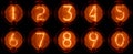 Nixie tube decimal digits. Set of real photos of very old, vintage indicator isolated on a black background