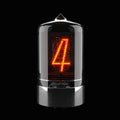 Nixie tube indicator isolated on black. The number four of retro. 3d rendering.
