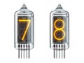 Nixie tube indicator isolated on white. Number 7 seven and 8 eight