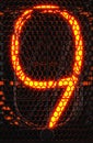 Nixie tube indicator, lamp gas-discharge indicator close-up. Number nine of retro. 3d rendering