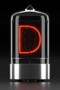 Nixie tube indicator, lamp gas-discharge indicator on dark background. Letter `d` of retro. 3d rendering Royalty Free Stock Photo