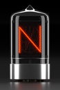 Nixie tube indicator, lamp gas-discharge indicator on dark background. Letter `n` of retro. 3d rendering Royalty Free Stock Photo