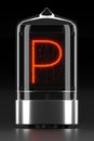 Nixie tube indicator, lamp gas-discharge indicator on dark background. Letter `p` of retro. 3d rendering