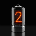 Nixie tube indicator, lamp gas-discharge indicator on dark background. The number two of retro. 3d rendering Royalty Free Stock Photo