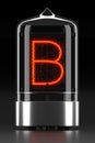 Nixie tube indicator, lamp gas-discharge indicator on dark background. Letter `b` of retro. 3d rendering Royalty Free Stock Photo