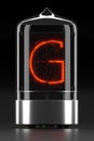 Nixie tube indicator, lamp gas-discharge indicator on dark background. Letter `g` of retro. 3d rendering Royalty Free Stock Photo