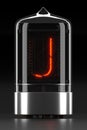 Nixie tube indicator, lamp gas-discharge indicator on dark background. Letter `j` of retro. 3d rendering Royalty Free Stock Photo