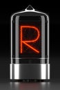 Nixie tube indicator, lamp gas-discharge indicator on dark background. Letter `r` of retro. 3d rendering Royalty Free Stock Photo