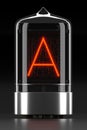 Nixie tube indicator, lamp gas-discharge indicator on dark background. Letter `a` of retro. 3d rendering Royalty Free Stock Photo