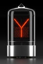 Nixie tube indicator, lamp gas-discharge indicator on dark background. Letter `y` of retro. 3d rendering