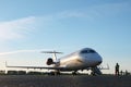 Nizhnekamsk, Russia, 25-05-2019: Staff preparing plane to flight in airfield. Royalty Free Stock Photo