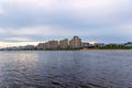 Nizhniy Novgorod, Russia 22 september 2019. View from the Volga river to new houses in the coastline