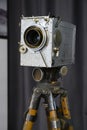 NIZHNY NOVGOROD - APRIL 18, 2023: Retro movie camera on a tripod made in France in the 40s of the last century