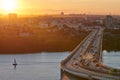 Nizhny Novgorod rapid transit bridge at sunset