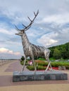 Nizhny Novgorod, Russia, August 4, 2018: Metalic sculpture, Deer, symbol of Nizhny Novgorod.