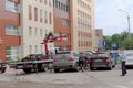 Nizhny Novgorod, Russia. - July 14.2016. The municipal tow truck evacuates wrong parked car in the Maxim Gorky street