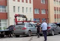 Nizhny Novgorod, Russia. - July 14.2016. The municipal tow truck evacuates wrong parked car in the Maxim Gorky street 117