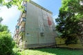 Nizhny Novgorod, Russia. - June 30.2016. The end of the panel five-story building Khrushchev with a picture depicting a