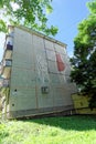 Nizhny Novgorod, Russia. - June 30.2016. The end of the panel five-story building Khrushchev with a picture depicting a