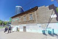 Nizhny Novgorod, Russia. - June 15.2018. An old residential wooden two-storey house on Kovalikhinskaya Street 100 against the back