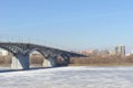 Nizhny Novgorod, Russia. - March 14.2017. Kanavinsky Bridge over the Oka River. View from the high bank side.