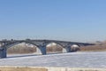 Nizhny Novgorod, Russia. - March 14.2017. Kanavinsky Bridge over the Oka River. View from the high bank side.