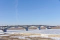 Nizhny Novgorod, Russia. - March 14.2017. Kanavinsky Bridge over the Oka River. View from the high bank side.