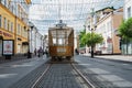 Nizhny Novgorod, Russia, May 29, 2023. The famous commemorative streetcar on Bolshaya Pokrovskaya - the main pedestrian