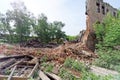 Nizhny Novgorod, Russia. - May 24.2018. Demolition of an abandoned residential stone two-story house on Sovetskaya Street 2A.