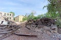 Nizhny Novgorod, Russia. - May 24.2018. Demolition of an abandoned residential stone two-story house on Sovetskaya Street 2A.