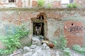 Nizhny Novgorod, Russia. - May 24. 2018. Demolition of an abandoned residential stone two-story house on Sovetskaya Street 2A.