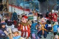Nizhny Novgorod, Russia, May 20, 2023. Handmade Christmas tree toys. Showcase of a souvenir store with handmade Royalty Free Stock Photo