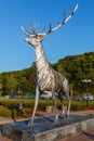 Nizhny Novgorod, Russia-May 5, 2018: Metalic sculpture, Deer, symbol of Nizhny Novgorod. Sculpture was presented to city by Honora