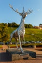 Nizhny Novgorod, Russia-May 5, 2018: Metalic sculpture, Deer, symbol of Nizhny Novgorod. Sculpture was presented to city by Honora