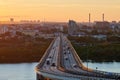 Nizhny Novgorod rapid transit bridge at sunset