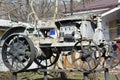 Veteran metal tractor with steel wheels of 1930-s of a local history museum in Nizhyn, Ukraine Royalty Free Stock Photo