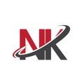 NK initial logo company name colored red and black swoosh design, isolated on white background. vector logo for business and Royalty Free Stock Photo