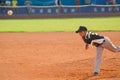 Nknown pitcher throwing the ball Royalty Free Stock Photo