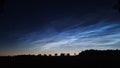 Nlc clouds in night sky with tree shadows